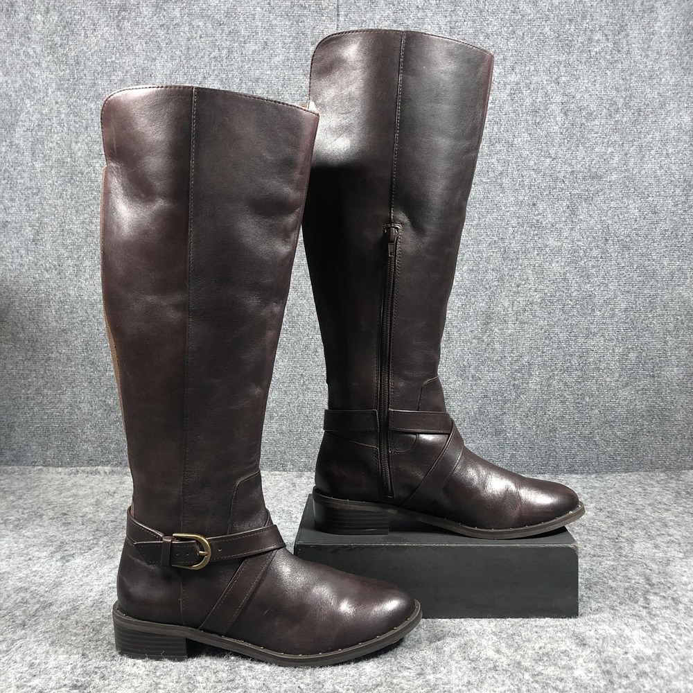 INC International Concepts Fadora Boots Womens 8M Brown Leather Wide Calf Riding - Picture 2 of 16